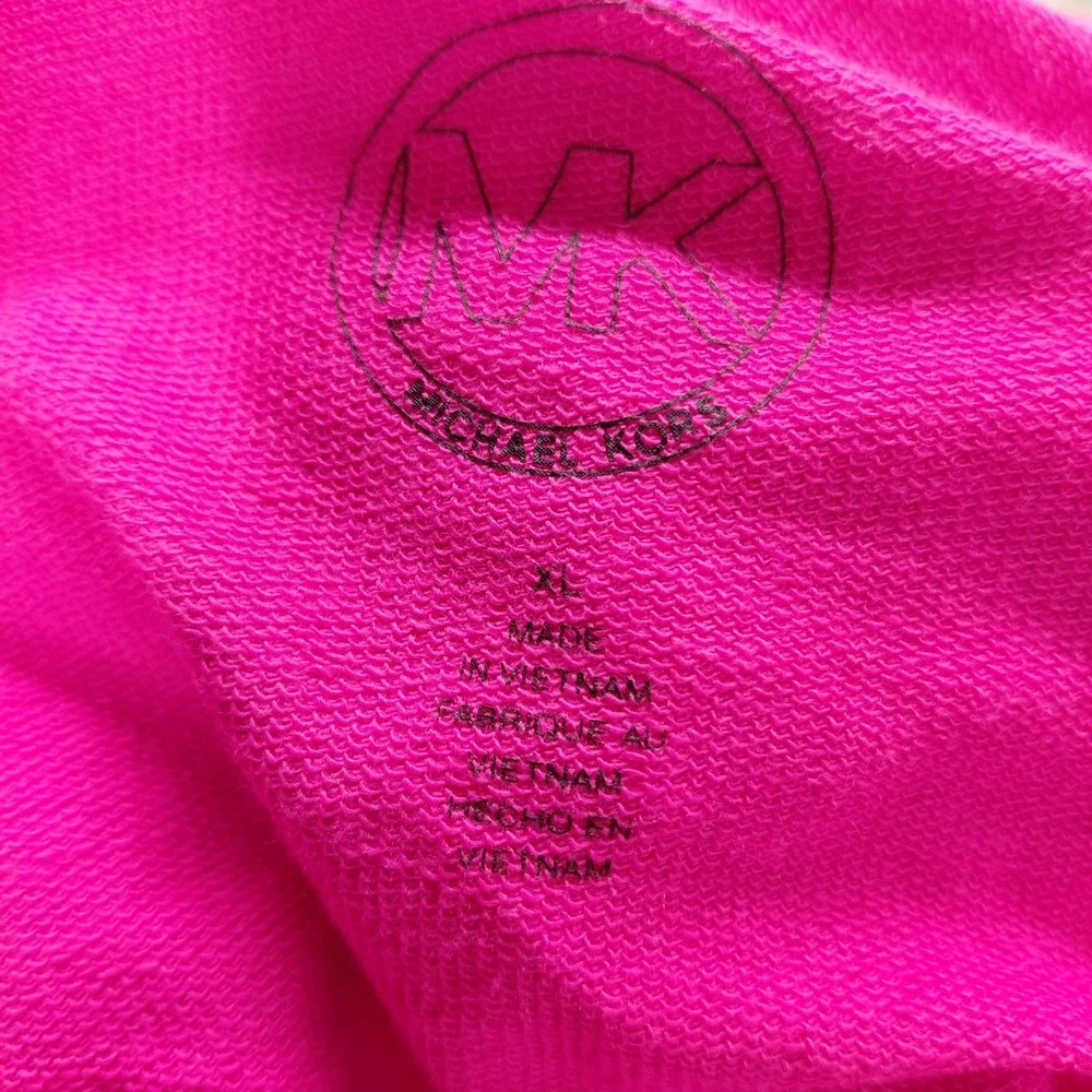 Michael Kors Women's Vibrant Pink MK Grommet Stud Logo Hoodie Long Dress Size XL